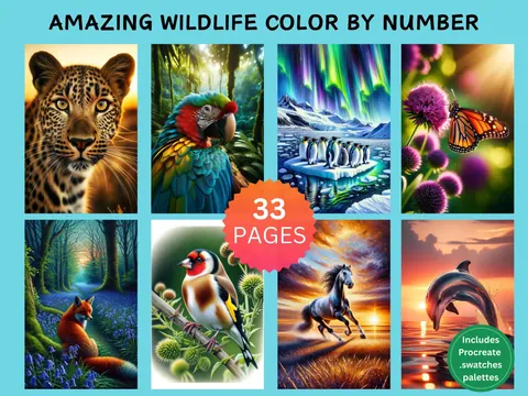 Amazing Wildlife color by number pages