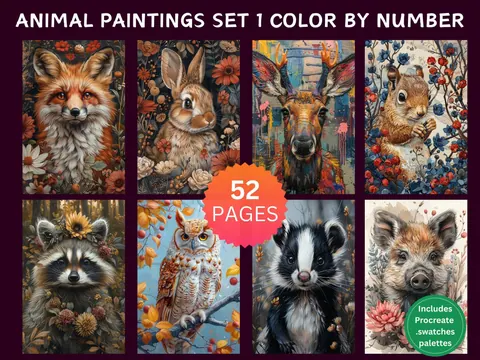 Animal Paintings Set 1 color by number pages