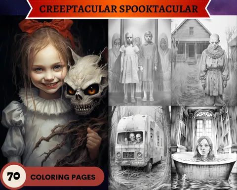 Creeptacular Spooktacular grayscale coloring pages