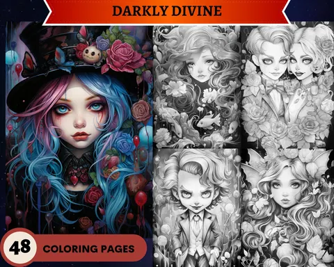Darkly Divine grayscale coloring pages
