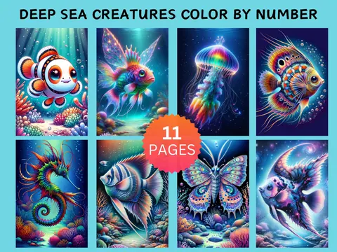 Deep Sea Creatures color by number pages