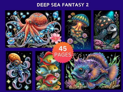 Deep Sea Fantasy 2 color by number pages