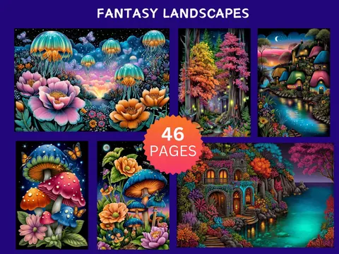Fantasy Landscape color by number pages
