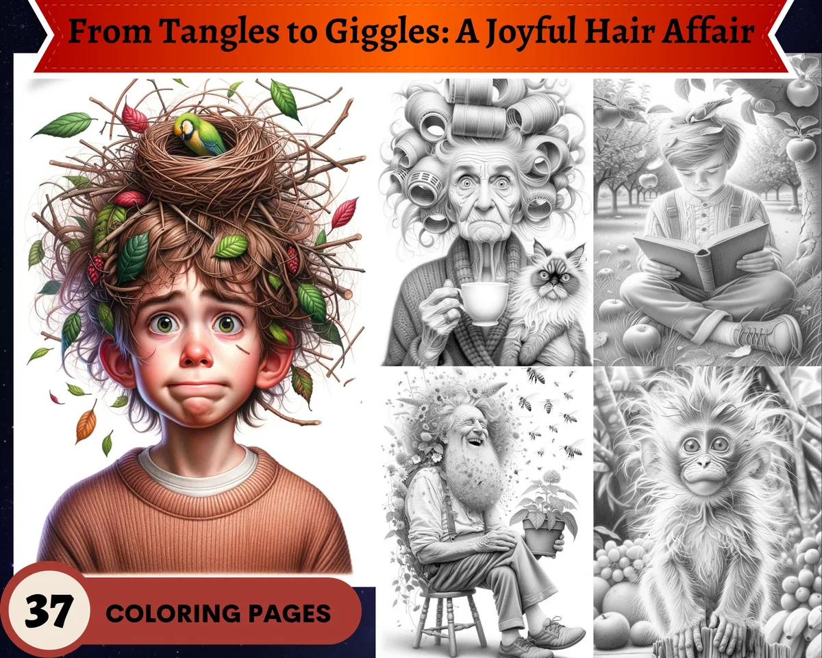 From Tangles to Giggles: A Joyful Hair Affair Grayscale Coloring Pages