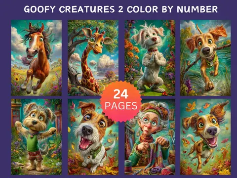 Goofy Creatures Set 2 color by number pages