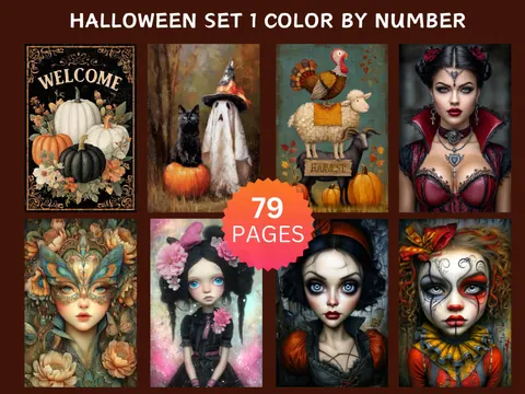 Halloween color by number pages