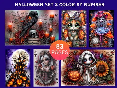 Halloween Set 2 color by number pages