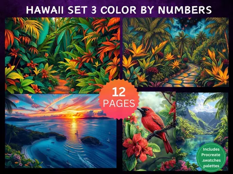 Hawaii Landscapes and Wildlife 3 color by number pages