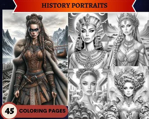 History Portraits grayscale coloring pages