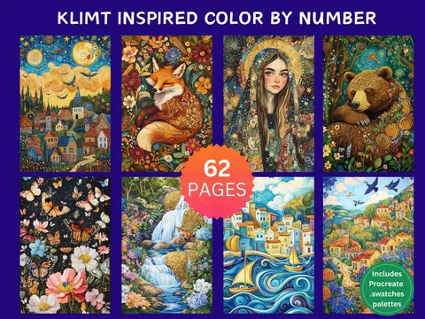 Klimt inspired color by number pages