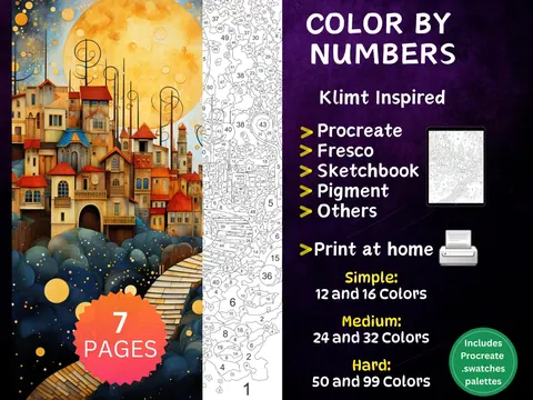 Klimt inspired color by number pages