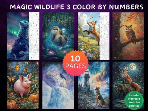 Magic Wildlife Set 3 color by number pages