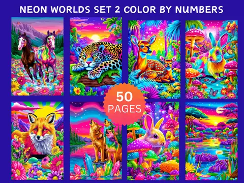 Neon Worlds Set 2 color by number pages