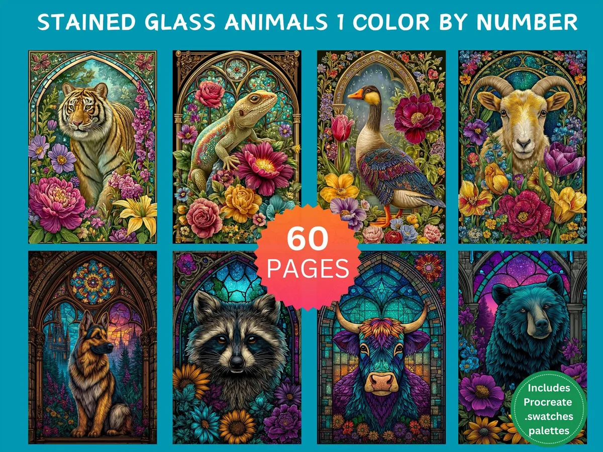 Stained Glass Animals Set 1 Color by Number