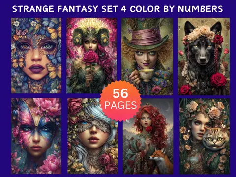 Strange Fantasy Set 4 color by number pages