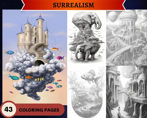 Surrealism grayscale coloring pages