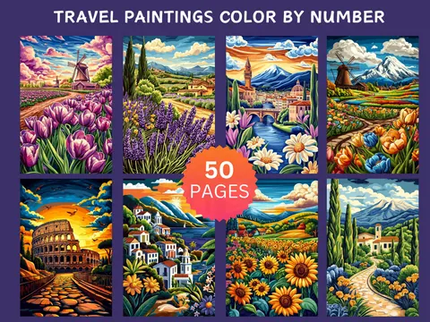 Travel Paintings color by number pages